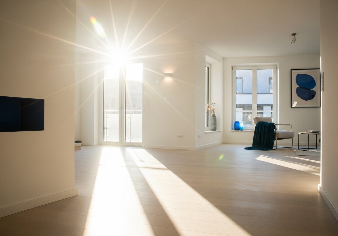 Bauendreinigung einer modernen Wohnung mit polierten Boeden